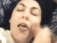 Amateur brunette slut gets her face covered in cum