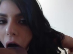 Dark haired beauty Gina Valentina is eagerly sucking and fucking her boyâ€™s hard white cock