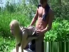 Amateur gets nailed doggystyle whilst drooling on cock