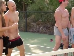 Trish and Jp play tennis with other couples