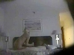 Blondie sucks cock on a huge bed