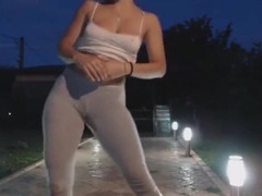 Outdoor Cam She Dance With Dog In Garden