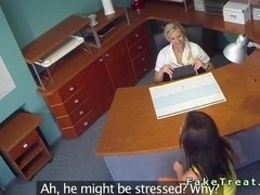 Blonde nursle licking sexy patient on security camera