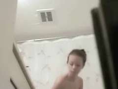 Slender long haired doll perfect wet body on shower cam