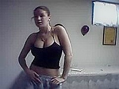 Busty teen girl dancing on webcam