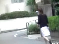 Sharking of graceful Japanese babe wearing a white skirt