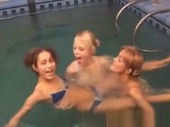 Three girls naked in the pool