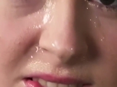Feisty doll gets sperm load on her face sucking all the jism