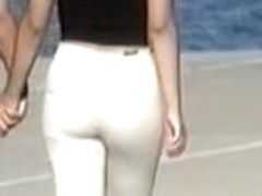 Girl in white cotton pants teases with her candid booty 04m