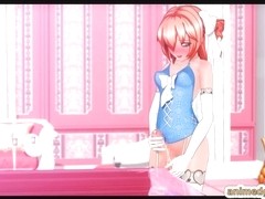 Tranny anime self masturbating and cumming on the table