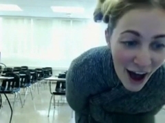 Crazy college student plays with herself in class during lunchbreak