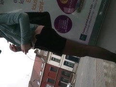 Candid in pantyhose at stop bus