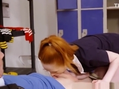 Beautiful redhead subdues nerdy guy into fucking her pussy hard