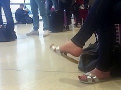 Candid sandal dangling at airport (faceshot) pt1