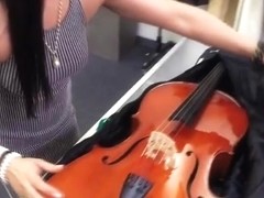 Horny Musician gets her shaved pussy priced at the shop