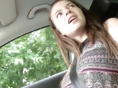 Busty hitchhiking cutie fucks driver outdoors