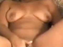 Filming my Ebony gf rubbing her wet pussy before entering her