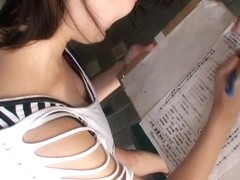 Downblouse Asian cutie prepares for important exams
