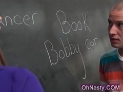 Sexy brunette teacher loves huge swollen cock