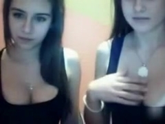 2 brunettegirls engulfing sextoy in front of web webcam