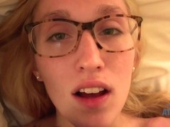 Slim blonde babe with glasses and small tits, Victoria Gracen got fucked hard and creampied