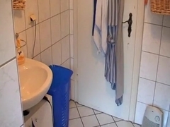 Adorable broad sucks for revenge in bathroom