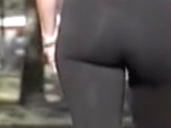 Big booty in black pants providing candid street show 07zze