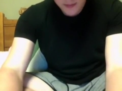 Nice-looking BF is jerking at home and filming himself on computer webcam