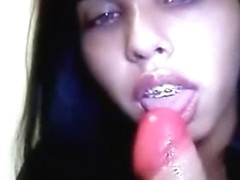Astonishing Mexican girl uses to chat only with a dildo