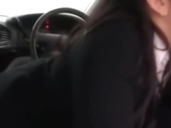 Office Lady Rubbing Guy Cock In The Car