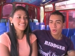 Young latina Carolina gets in to culioneros bus