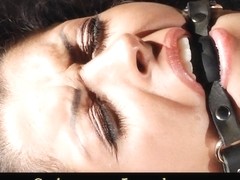 Cum in mouth after a harsh bondage masturbation