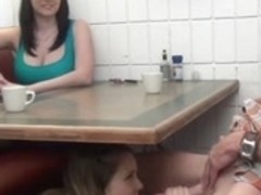 daughter gives Footjob and BJ to not her daddy Underneath the Table