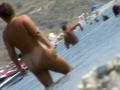 Girls caught going in and out of the water with a spy cam