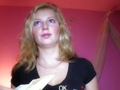 Sexy golden-haired cutie will do anything for money