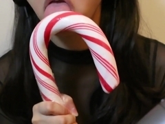 ASMR Asian Girl Sensually Licks HUGE Candy Cane