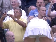 Sweaty tennis babe bending over after match