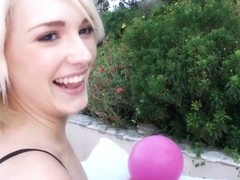 Heavy chested pale Siri teases in swimming pool
