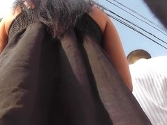 Brunettes costume uncovered her upskirt