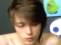 Cute boy with long hair ruins his sweet ass and jerks off