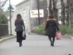 Two adventurous oriental sluts getting pulled into group sharking action