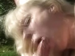 Blonde Bbw-granny fucked outdoors by young guy