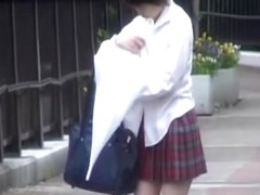 Determined petite hottie getting easily tricked by someone on the bus stop