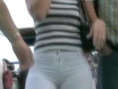 Voyeurs take street videos of amazing tight white jeans