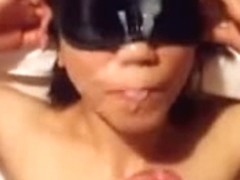 Blindfolded Asian chick was facialized for several times