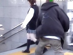 Japanese freshman's underwear visible during skirt sharking