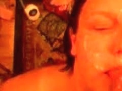 Chubby wife cock sucking after taking a relaxing shower