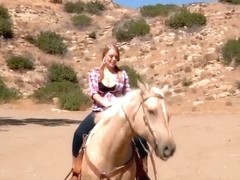 Ridiculously busty Sierra Skye rides the horse