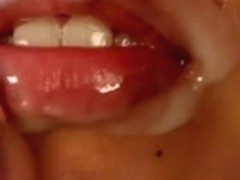 Japanese hotty smearing cum-like jizz on her throat