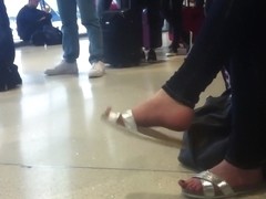 Candid sandal dangling at airport (faceshot) pt1